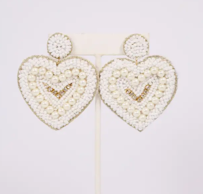 White Just A Crush Heart Earrings