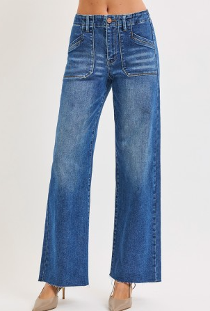 Risen Wide Leg Patch Pocket Jeans, REG + CURVY