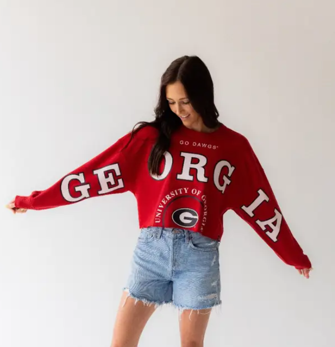 Red Cropped Georgia Sweatshirt