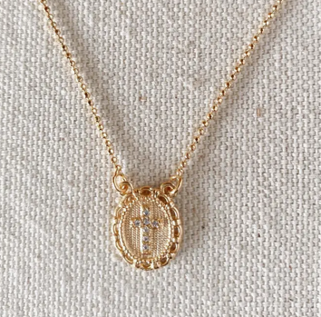18k Gold Filled Cross Plate Necklace