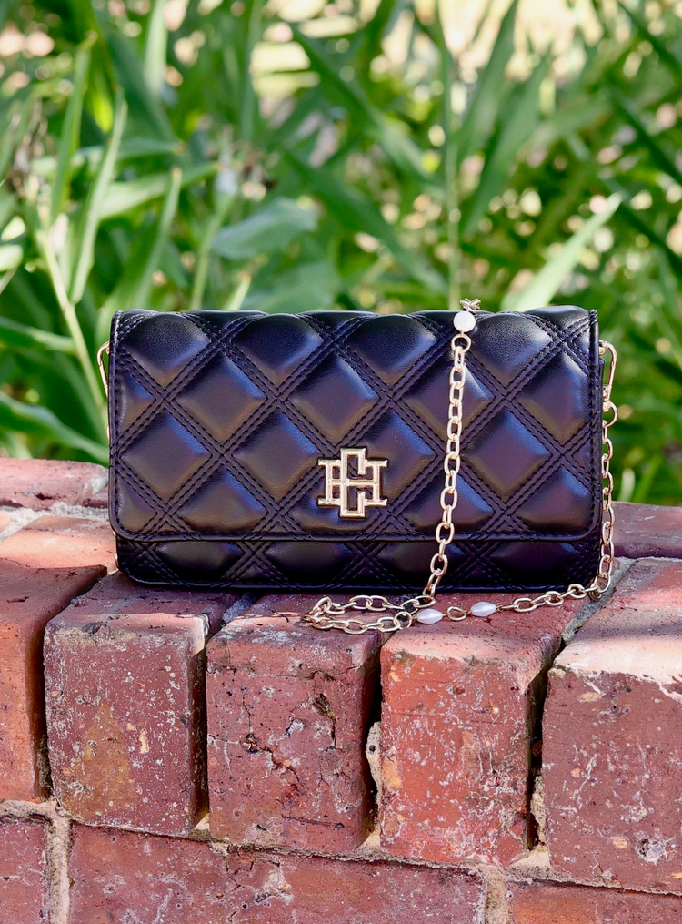 Caroline Hill - BLACK QUILTED DIAMOND Brynleigh Clutch Crossbody