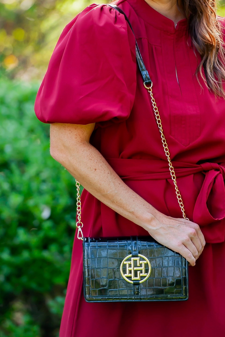 Caroline Hill - Cecilia Circle Logo Purse - BLACK PATENT EC