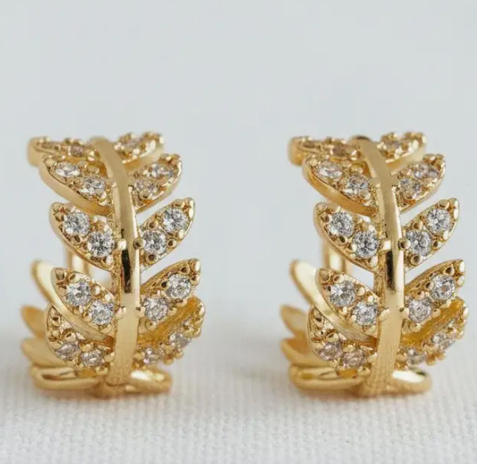CZ Leaf Stud Earrings
