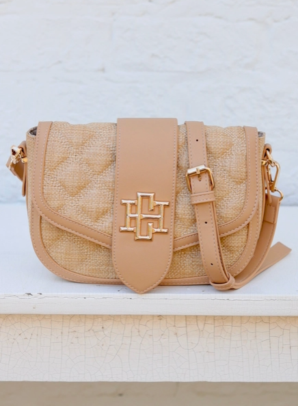 Caroline Hill - Griffin Woven Tan Crossbody Bag