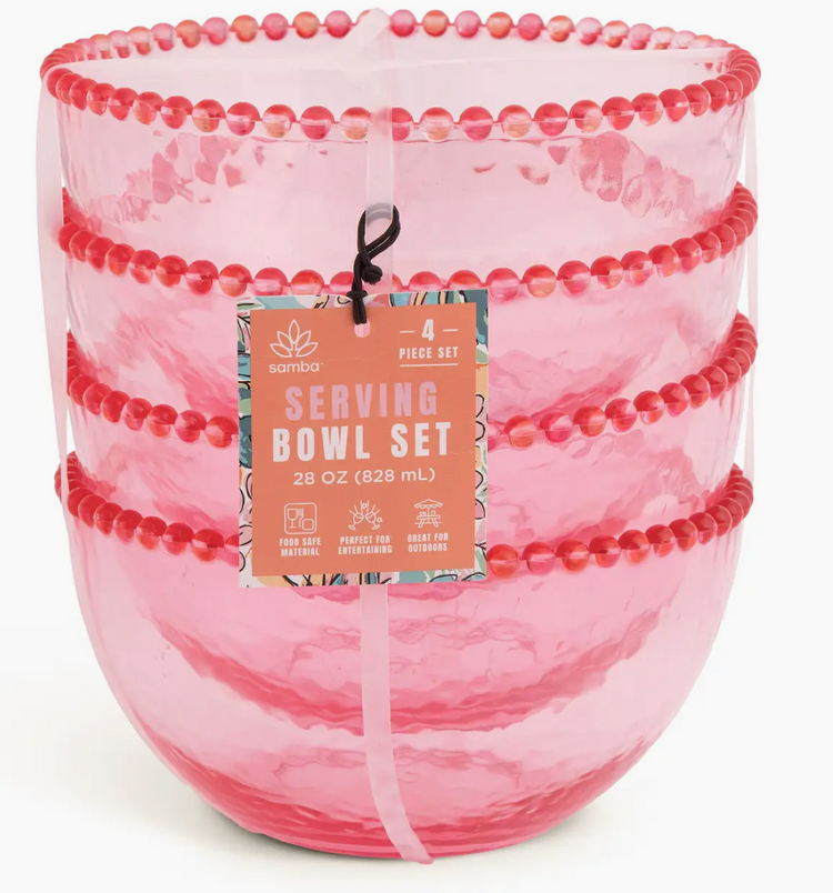 Set of 4 Pink 28oz Dot Edge Serving Bowls