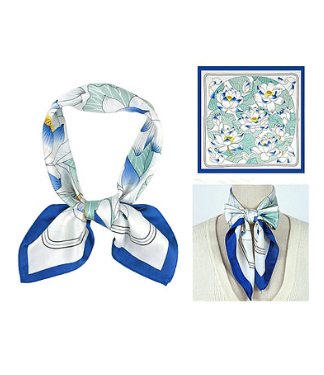 Blue Lotus Flower Print Bandana Scarf