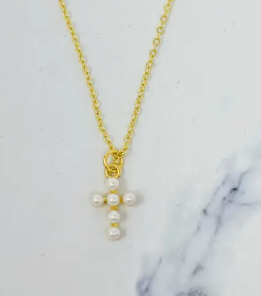Shell Pearl Cross Necklace