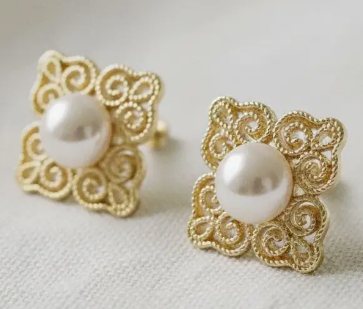 Gold and Pearl Square Earrings Jaxe + Grace Boutique