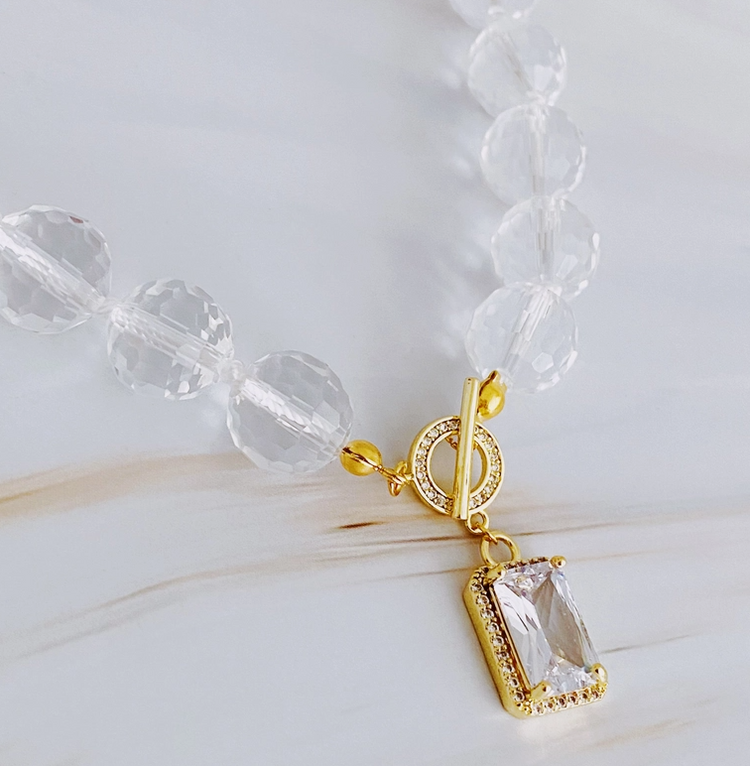 Clear Ball and Crystal Necklace Jaxe + Grace Boutique