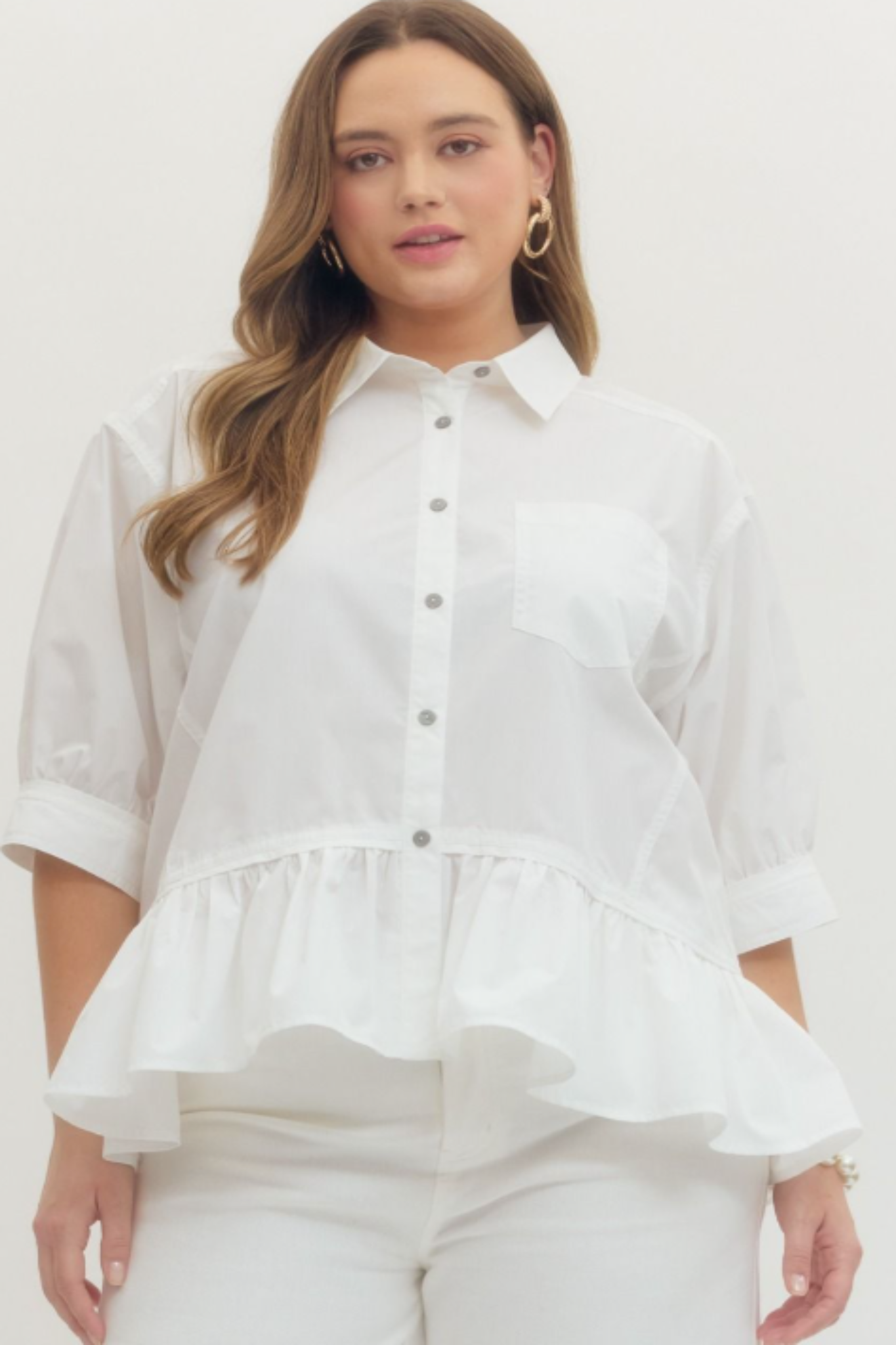 Curvy Off White Peplum Top Jaxe + Grace Boutique