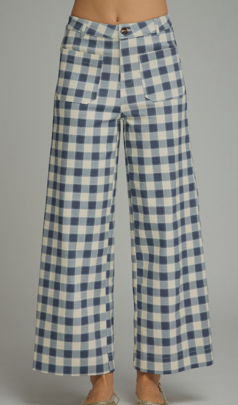 Blue Gingham Wide Leg Pants Jaxe + Grace Boutique