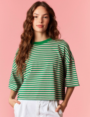 Green Stripe Oversized Crop Top Jaxe + Grace Boutique