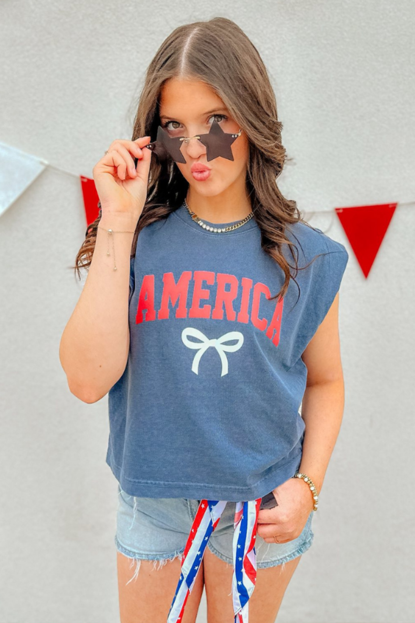 America Bow Graphic Tank Al + Gray Graphic Tees