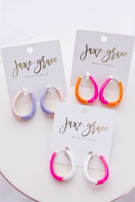 Epoxy Color Block Oval Hoops, VARIOUS