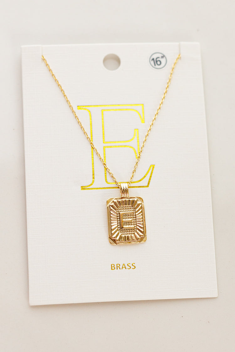 Brass Rectangle Initial Necklace, VARIOUS