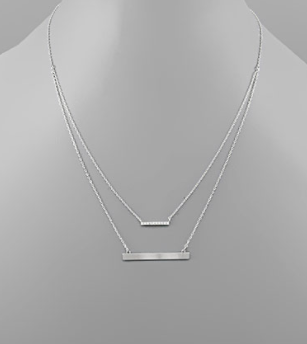 CZ 2 Bars Layered Necklace, VARIOUS COLORS