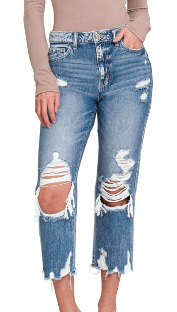 Z Medium Wash Distressed Straight Leg Jeans