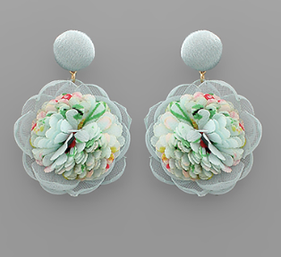 Mint Fabric Flower Earrings