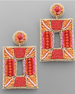 Beaded Pattern Square Earrings,  VARIOUS