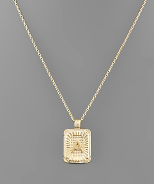 Brass Rectangle Initial Necklace, VARIOUS